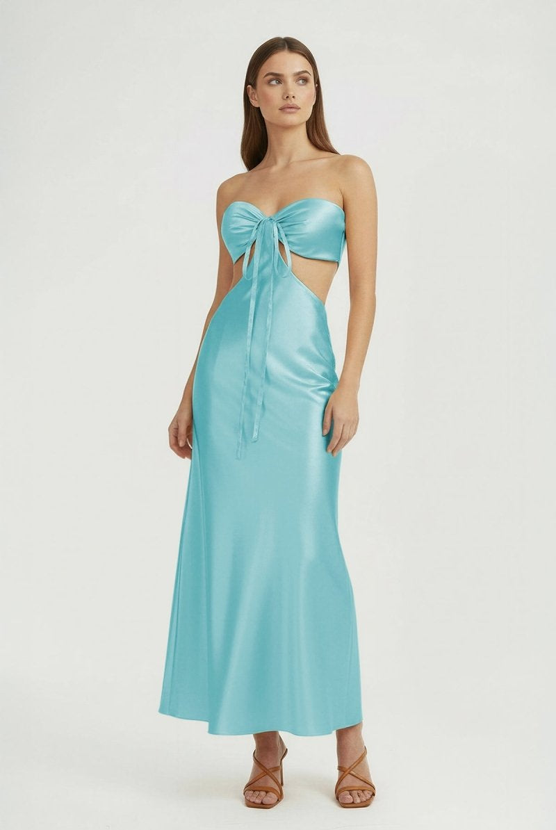 Ninelle | Aqua - Strapless Sheath Satin Open Back Prom Dresses With Cutout - KissProm