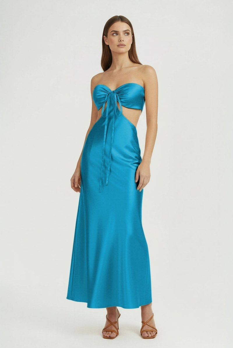 Ninelle | Azure- Strapless Sheath Satin Open Back Prom Dresses With Cutout - KissProm