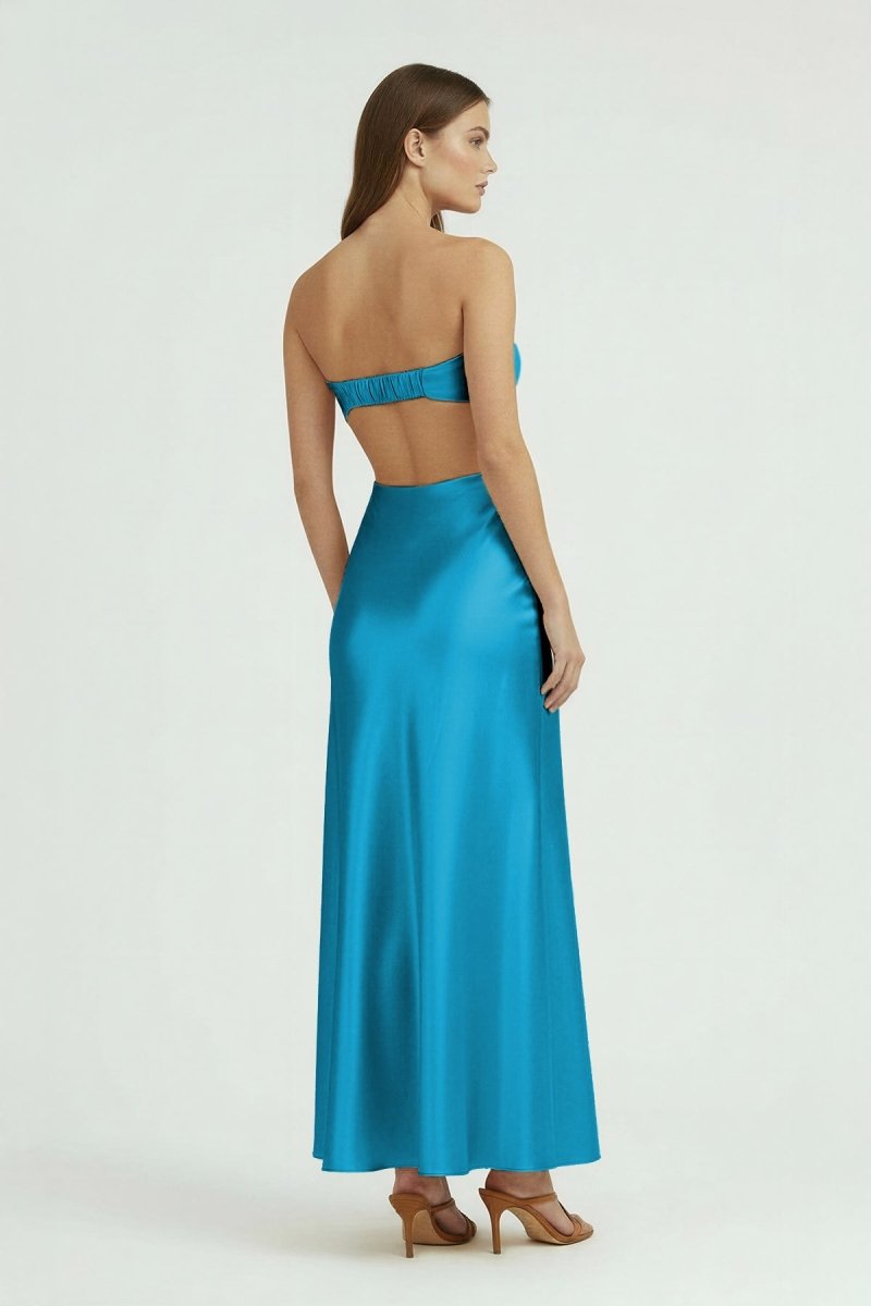 Ninelle | Azure- Strapless Sheath Satin Open Back Prom Dresses With Cutout - KissProm