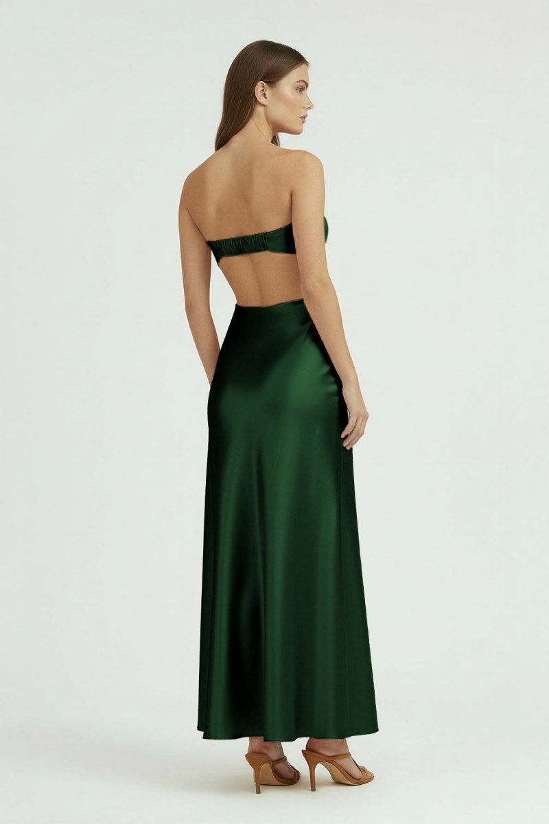 Ninelle | Dark Green - Strapless Sheath Satin Open Back Prom Dresses With Cutout - KissProm