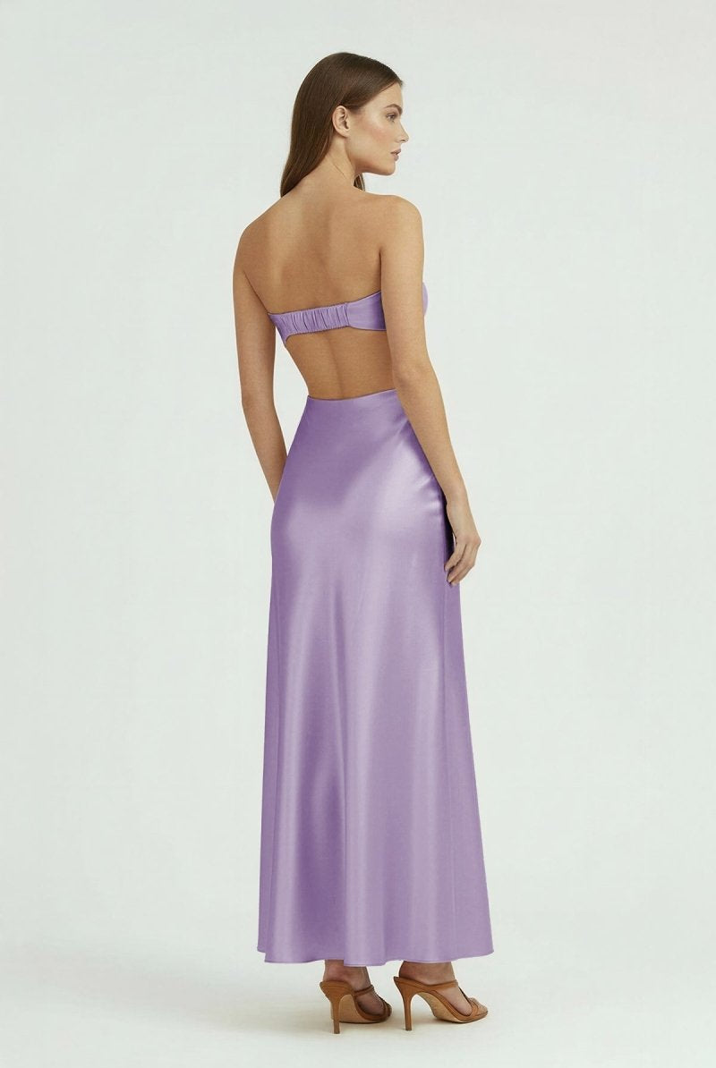 Ninelle | Lavender - Strapless Sheath Satin Open Back Prom Dresses With Cutout - KissProm