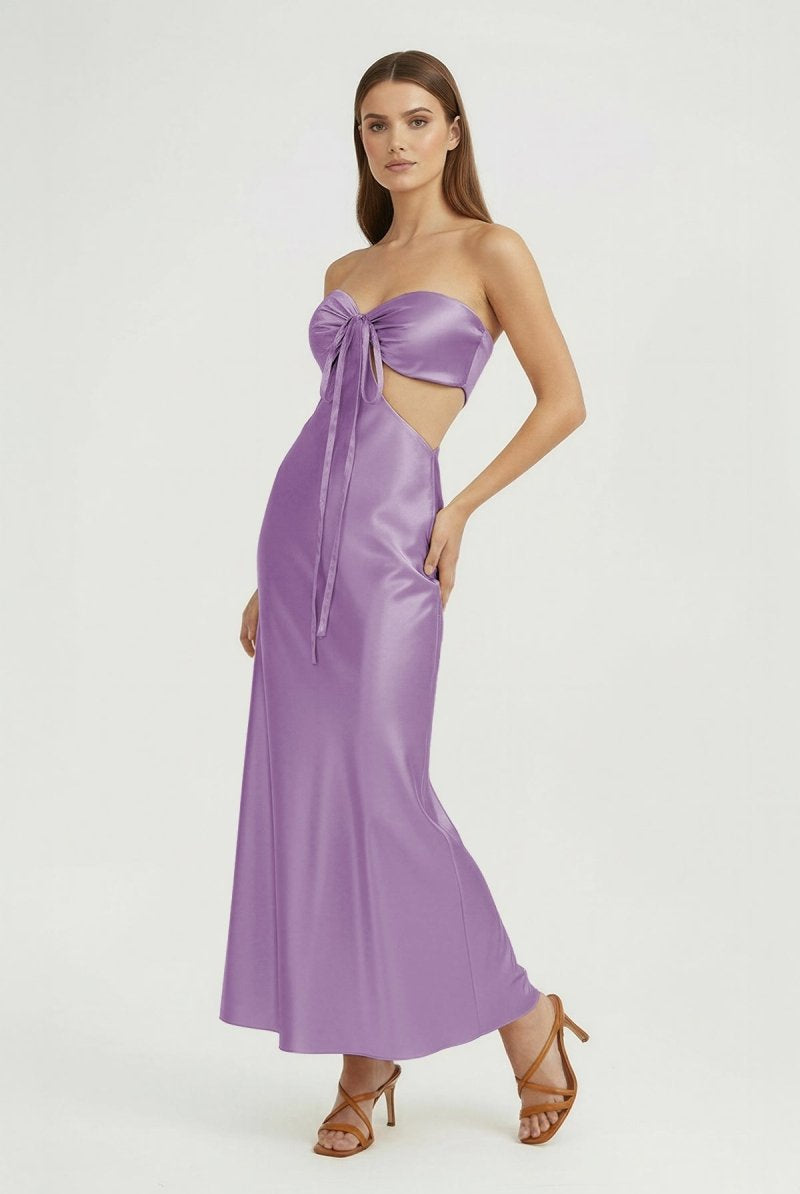 Ninelle | Lilac - Strapless Sheath Satin Open Back Prom Dresses With Cutout - KissProm