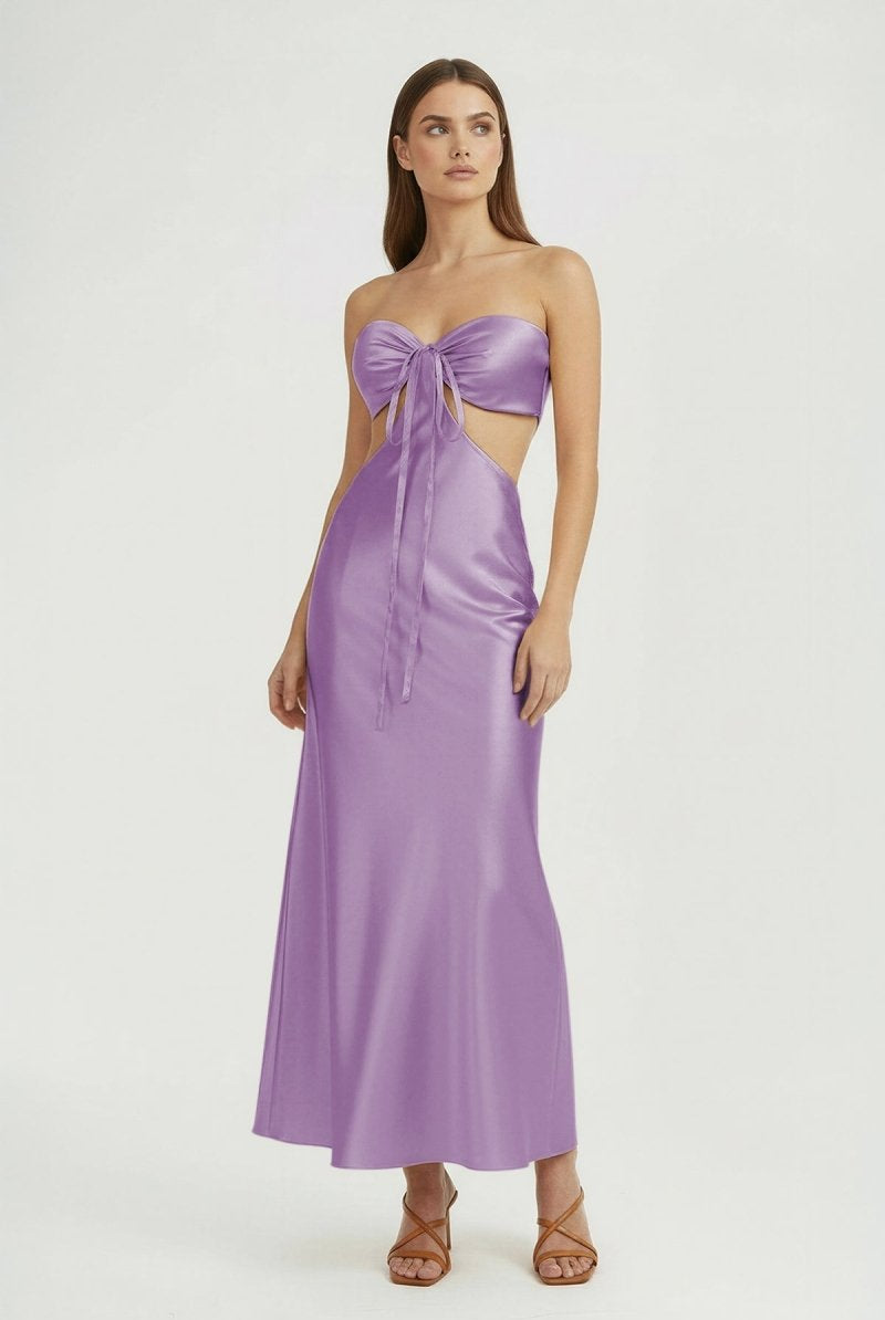 Ninelle | Lilac - Strapless Sheath Satin Open Back Prom Dresses With Cutout - KissProm