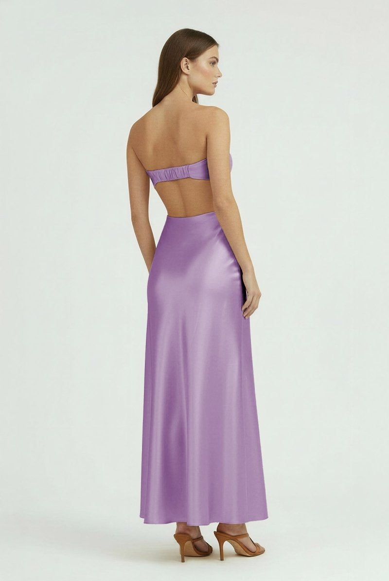 Ninelle | Lilac - Strapless Sheath Satin Open Back Prom Dresses With Cutout - KissProm