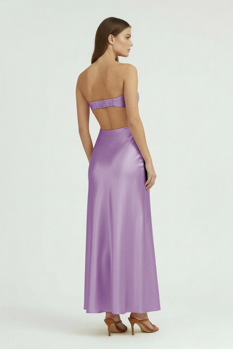 Ninelle | Lilac - Strapless Sheath Satin Open Back Prom Dresses With Cutout - KissProm