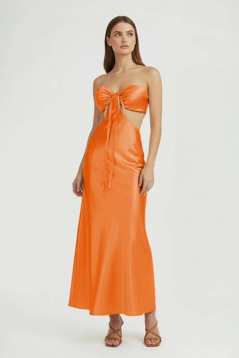 Ninelle | Orange - Strapless Sheath Satin Open Back Prom Dresses With Cutout - KissProm