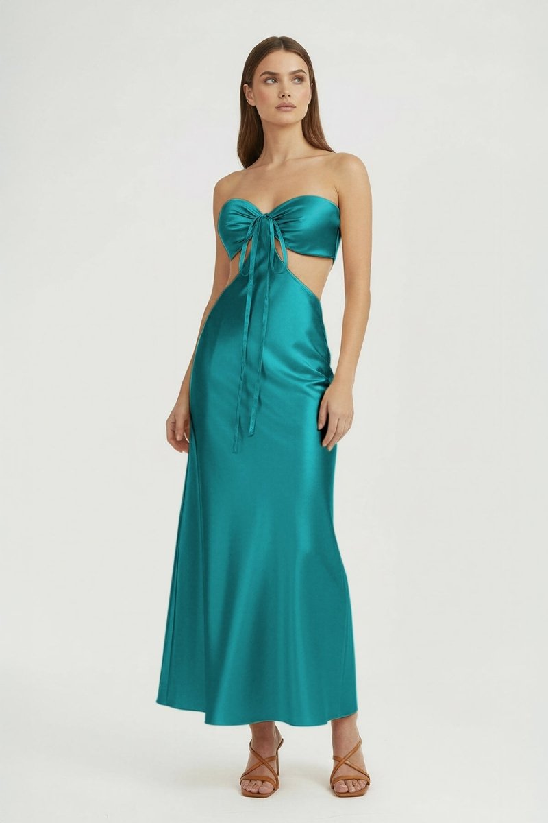Ninelle | Peacock - Strapless Sheath Satin Open Back Prom Dresses With Cutout - KissProm