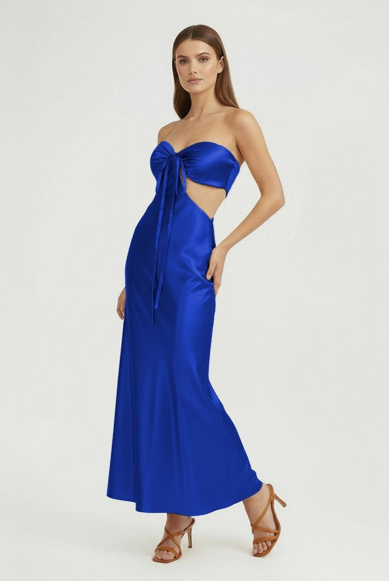 Ninelle | Royal Blue - Strapless Sheath Satin Open Back Prom Dresses With Cutout - KissProm