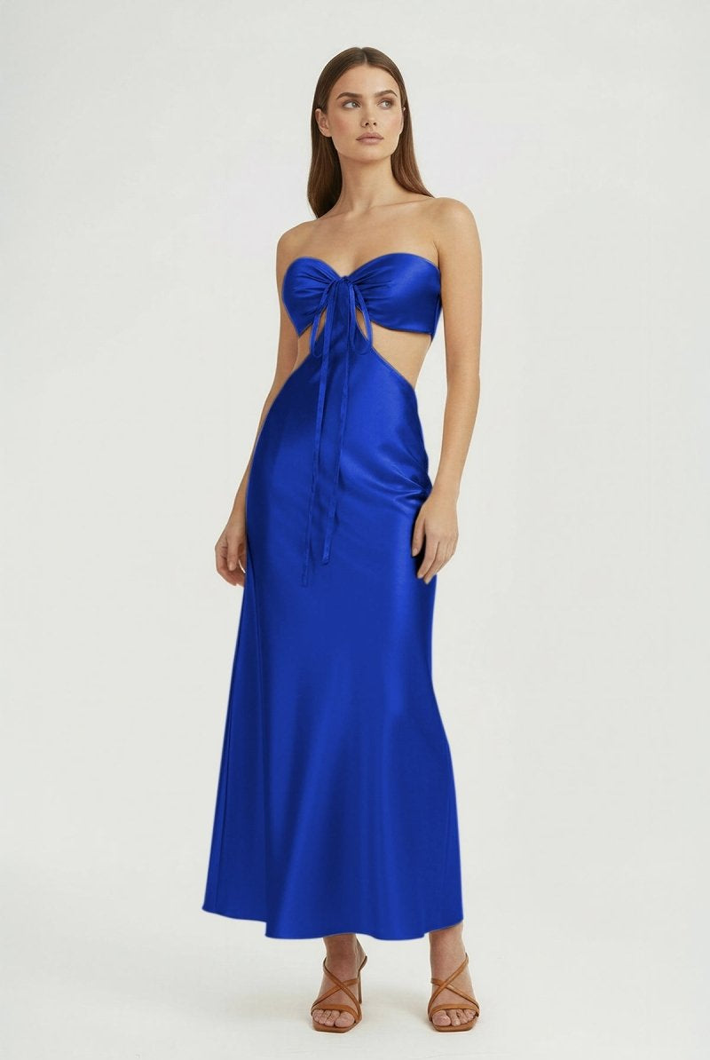 Ninelle | Royal Blue - Strapless Sheath Satin Open Back Prom Dresses With Cutout - KissProm