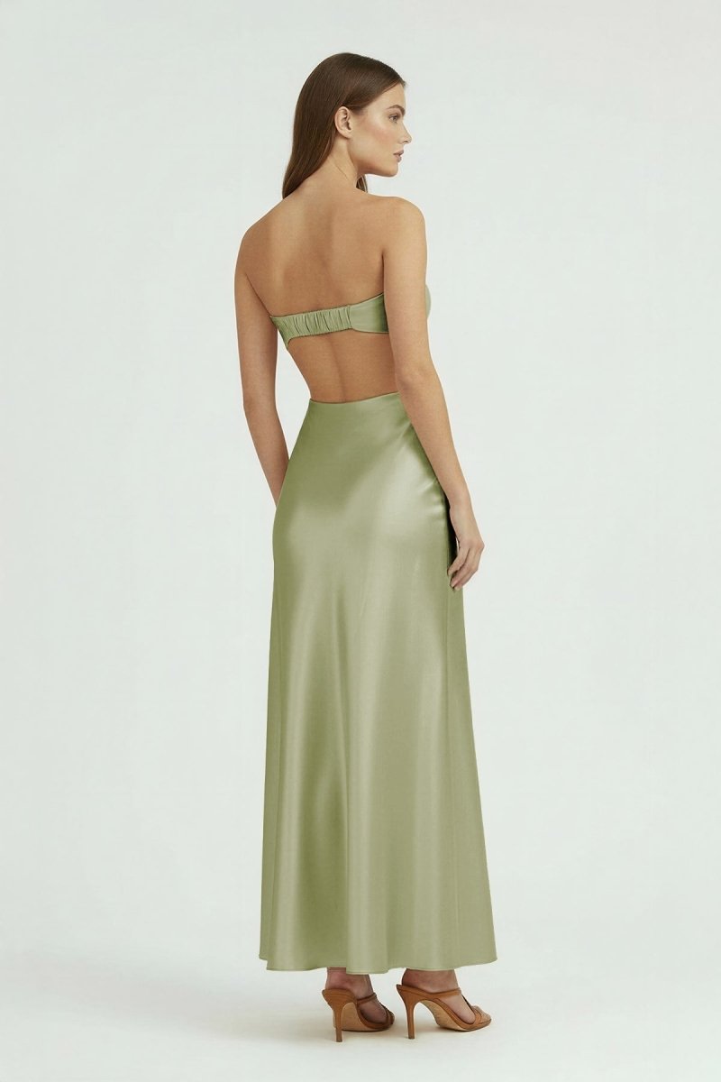Ninelle | Sage - Strapless Sheath Satin Open Back Prom Dresses With Cutout - KissProm