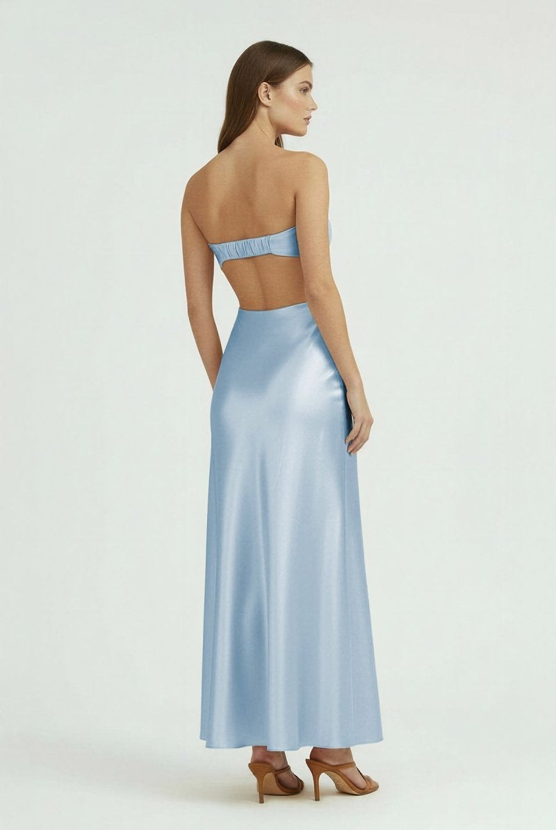 Ninelle | Sky Blue - Strapless Sheath Satin Open Back Prom Dresses With Cutout - KissProm
