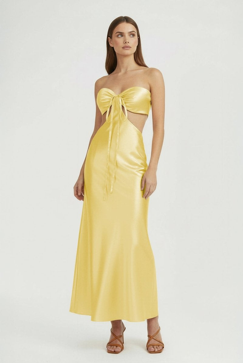 Ninelle | Aqua - Strapless Sheath Satin Open Back Prom Dresses With Cutout - KissProm