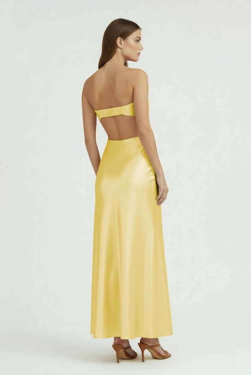 Ninelle | Aqua - Strapless Sheath Satin Open Back Prom Dresses With Cutout - KissProm