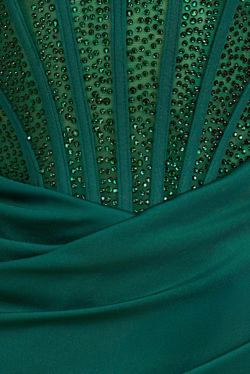 Noen | Dark Green - Bodycon Ruched Beaded Corset Short Homecoming Dresses