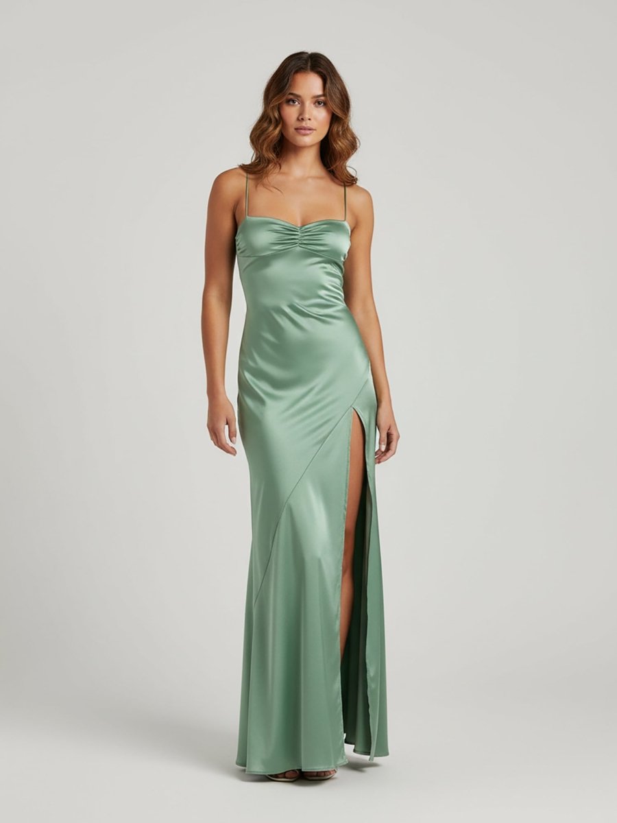 Notori | Spaghetti Straps Sheath Long Prom Dresses With Split - KissProm