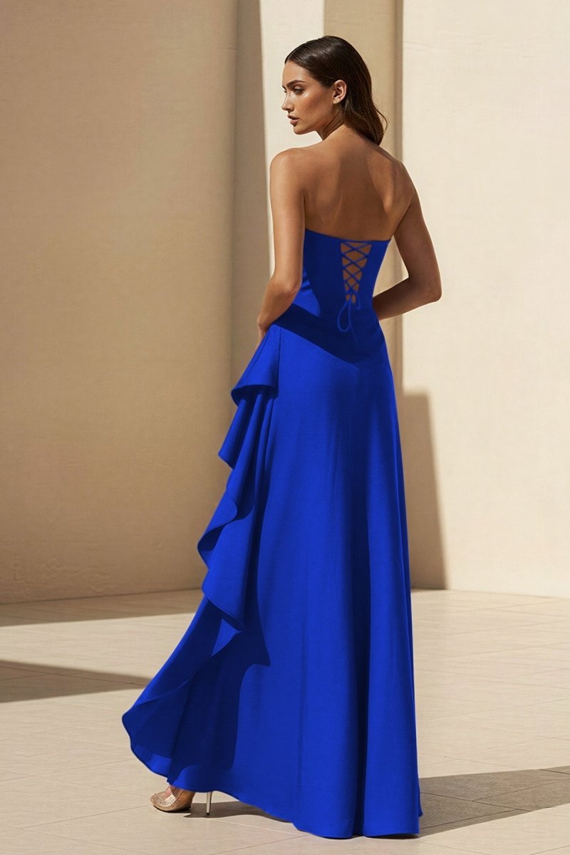 Noura | Magenta - Strapless A Line High Low Formal Prom Dresses With Ruffles - KissProm