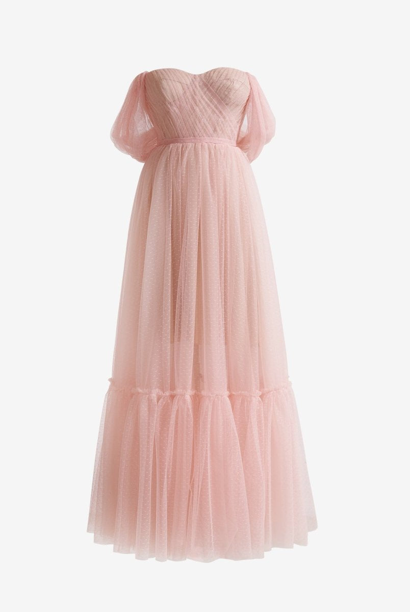 Nova | A-Line Rose Pink Tulle Sweetheart Tea-Length Prom Dress