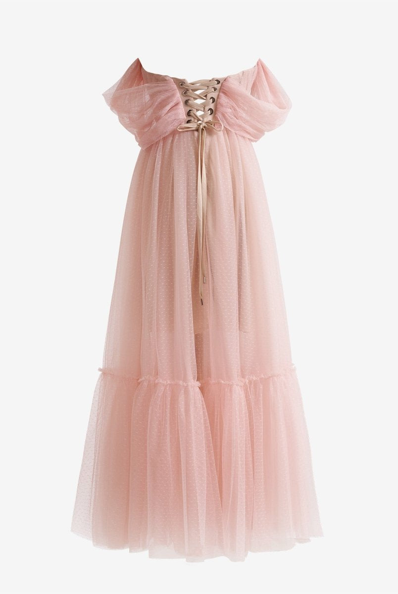 Nova | A-Line Rose Pink Tulle Sweetheart Tea-Length Prom Dress