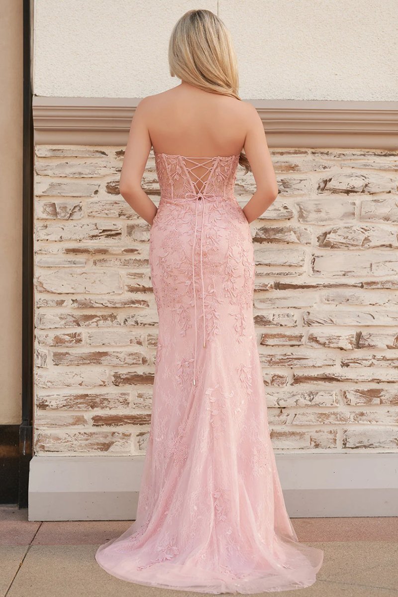 Nyomi |Mermaid Strapless Corset Lace Prom Dress with Slit