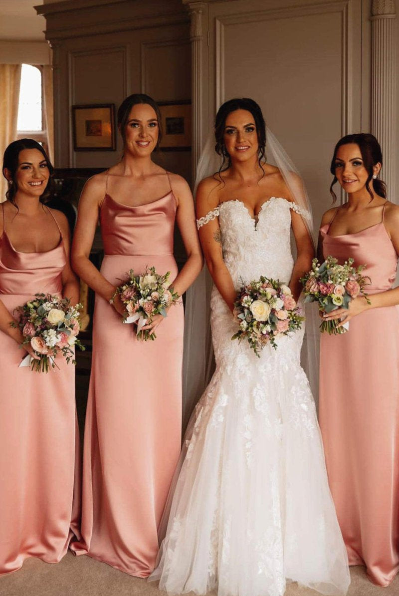 Octavian | Elegant Pink Floor Length Long Bridesmaid Dress