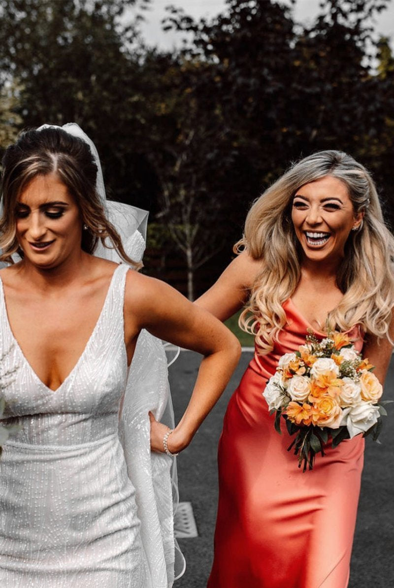 Octavian | Elegant Pink Floor Length Long Bridesmaid Dress