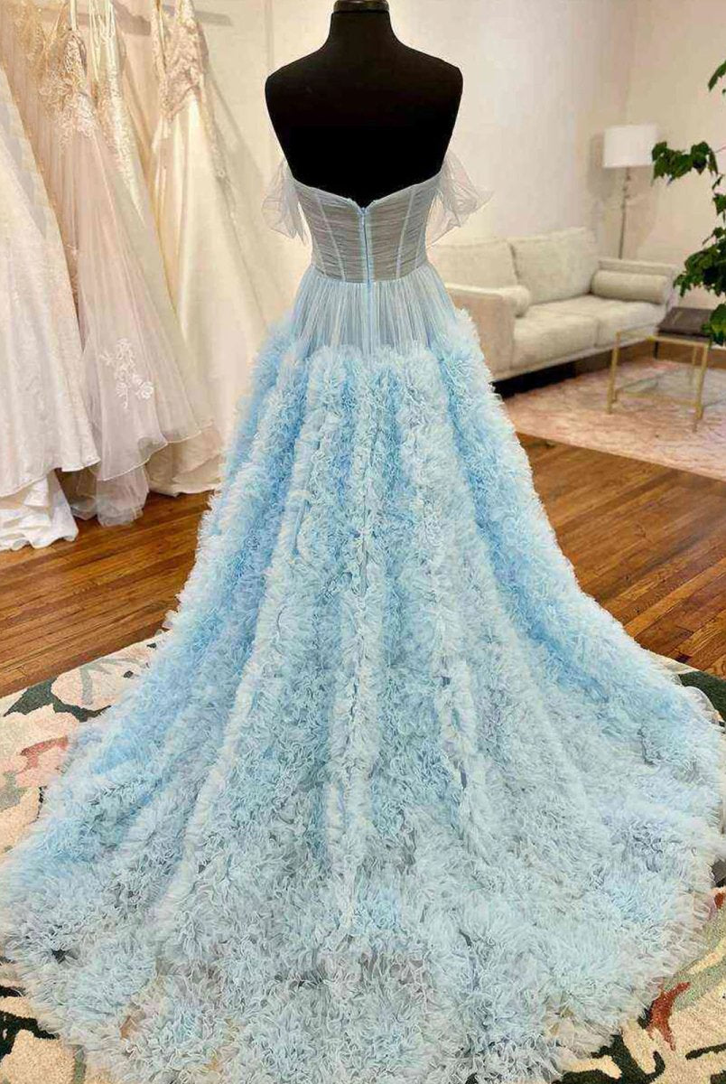 Odelia | Gorgeous A Line Off the Shoulder Long Tulle Prom Dress with Slit