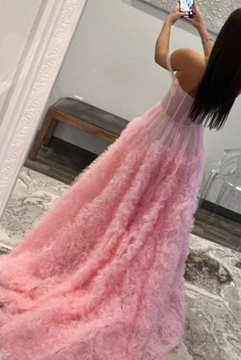 Odelia | Gorgeous A Line Off the Shoulder Long Tulle Prom Dress with Slit