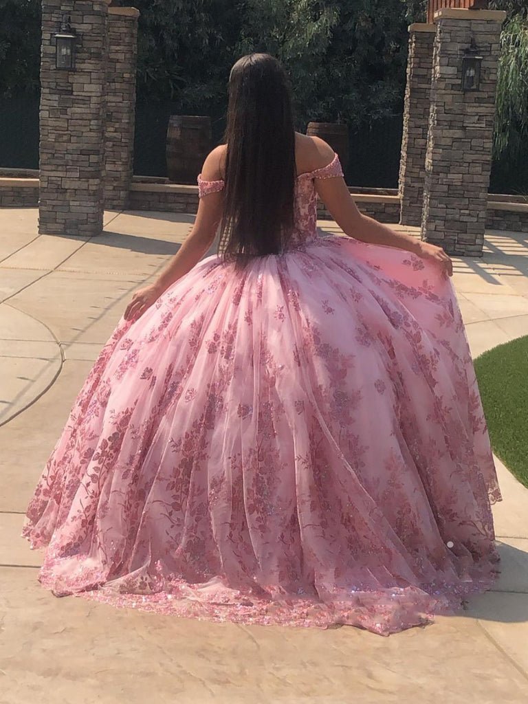 Off Shoulder Sweetheart Neckline Sparkly Quinceanera Dresses with Appliques