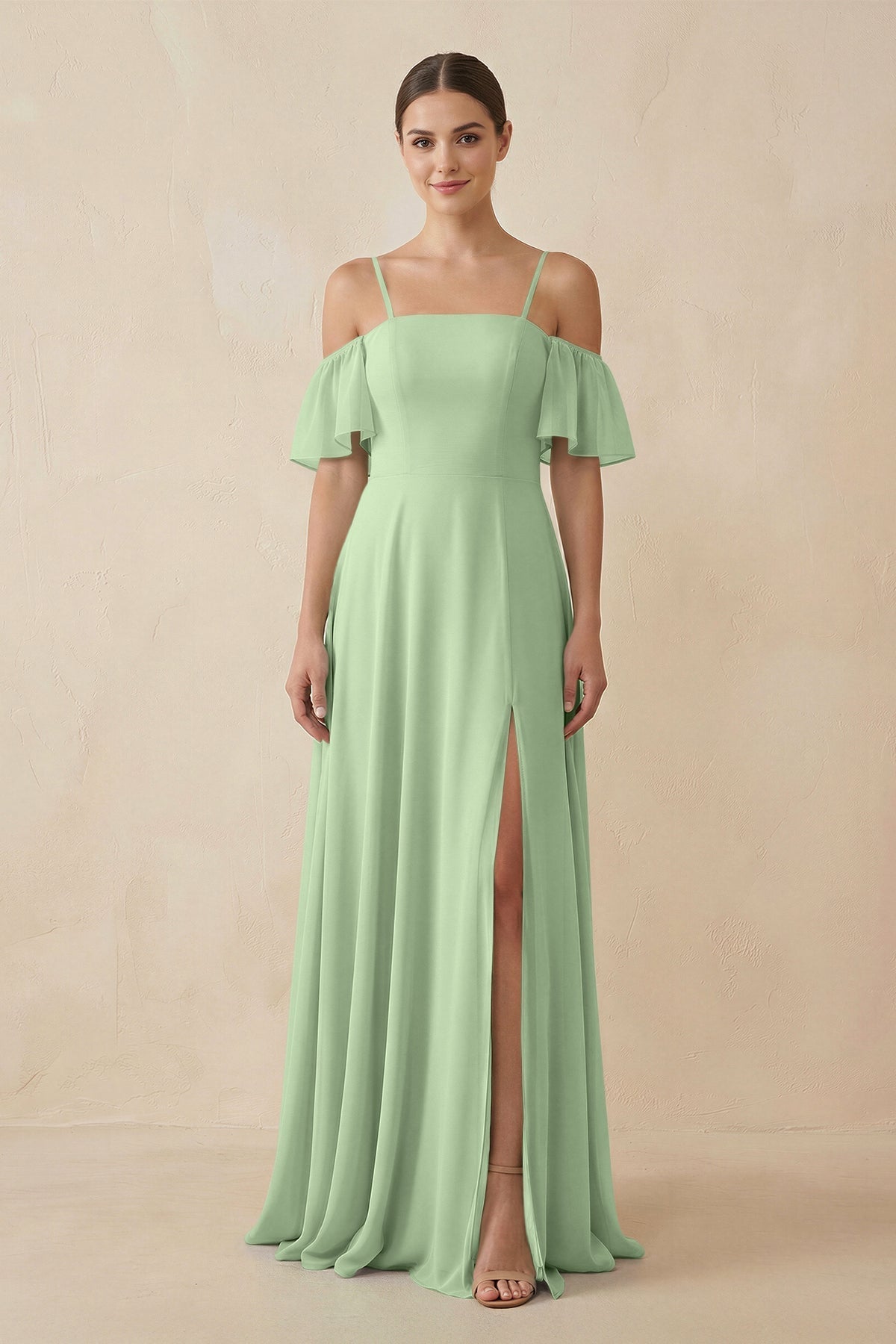Off-the-Shoulder A-Line Chiffon Bridesmaid Dress in Sage, Sage / 26 Off-the-Shoulder A-Line Chiffon Bridesmaid Dress in Sage, Sage / 26