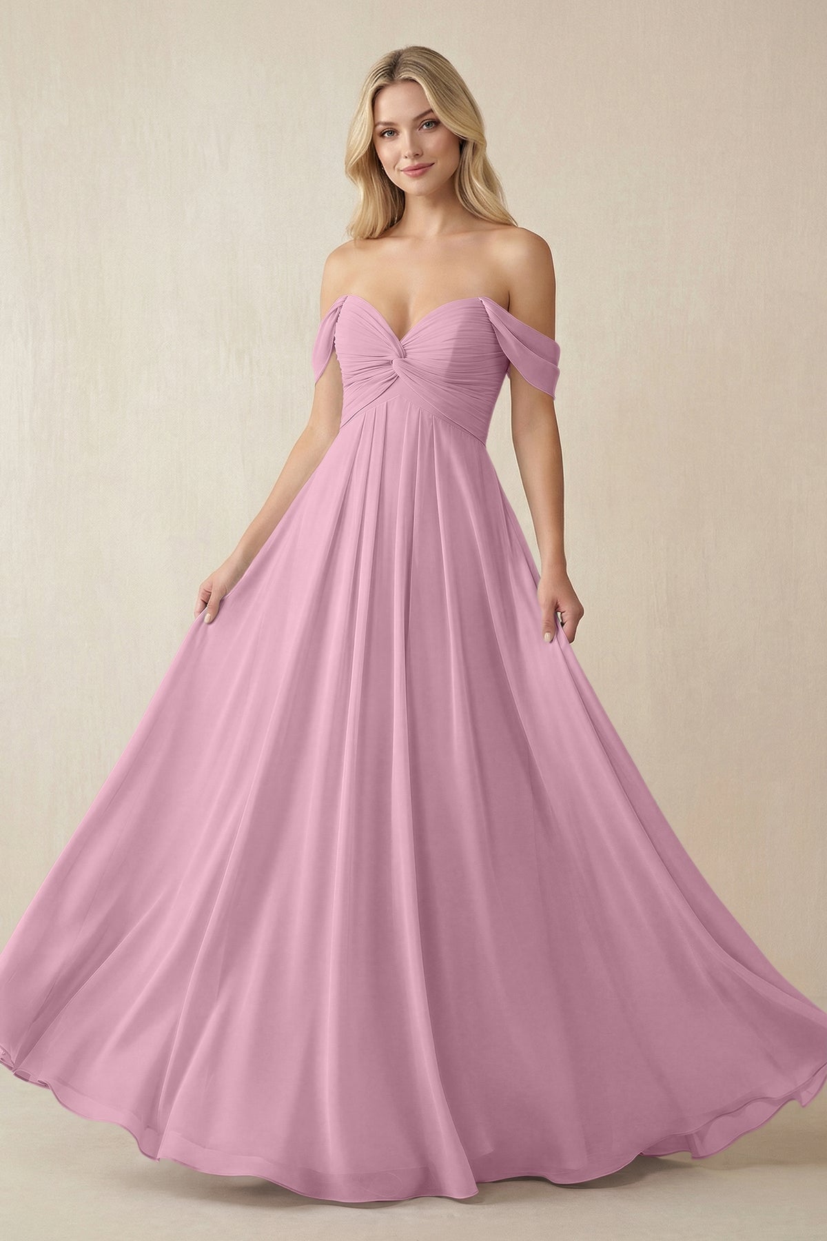 Off-the-Shoulder Chiffon A-Line Long Bridesmaid Dress in Vintage Mauve, Vintage Mauve / 26