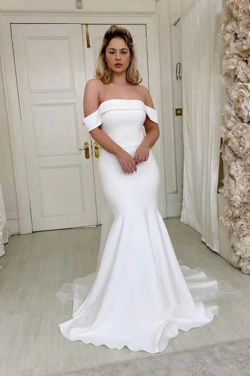 Mermaid Off The Shoulder Satin Lace wedding Dress,Formal Evening Dress
