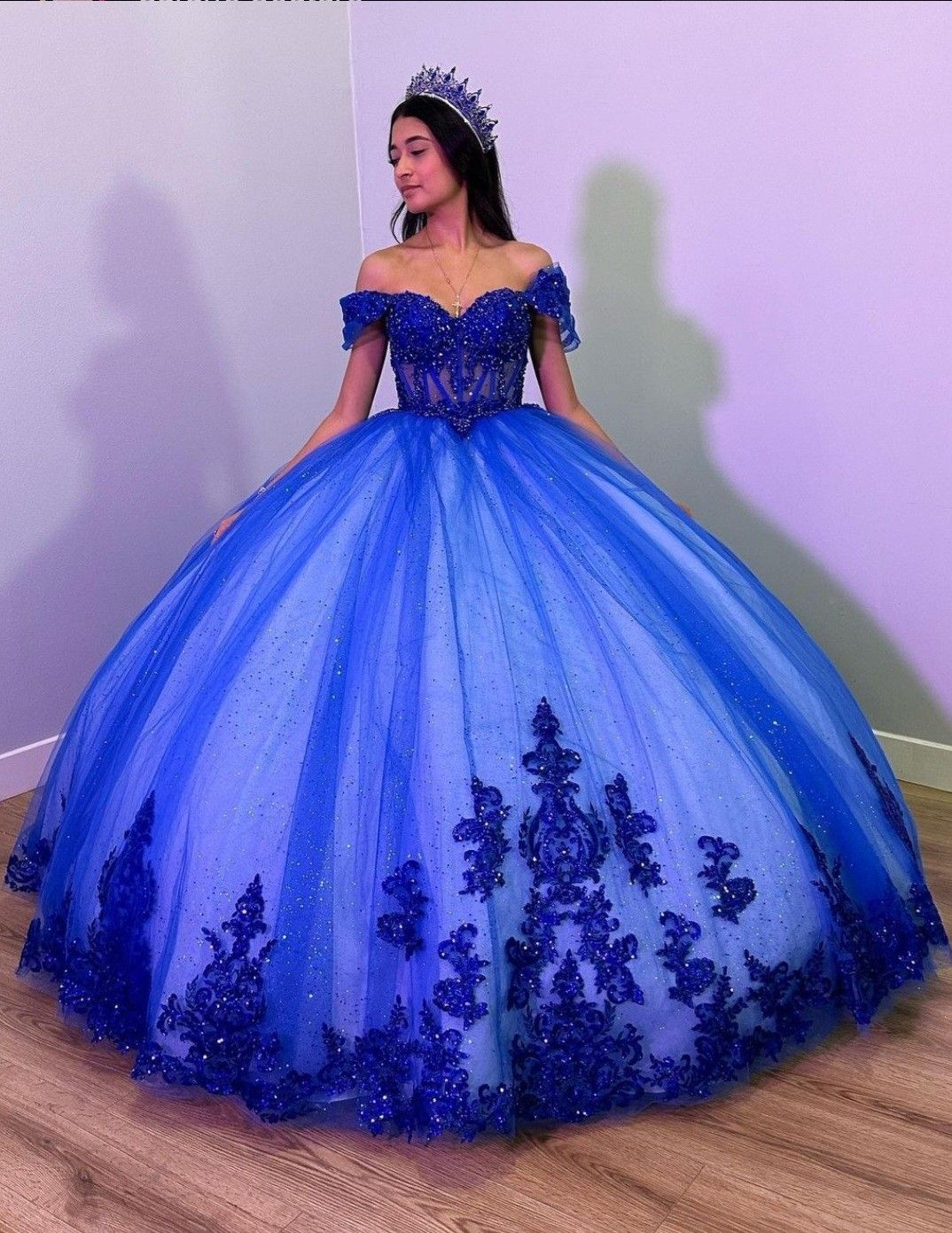 Royal Blue Organza Off the Shoulder Quinceanera Dress Ball Gown