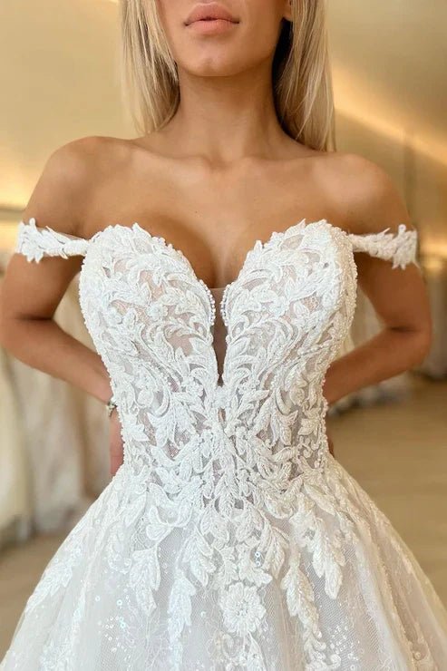 Off the Shoulder Romantic Lace Wedding Dress Bridal Gown