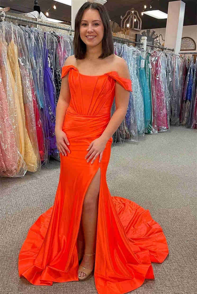 Off the Shoulder Royal Blue Prom Dress with Train