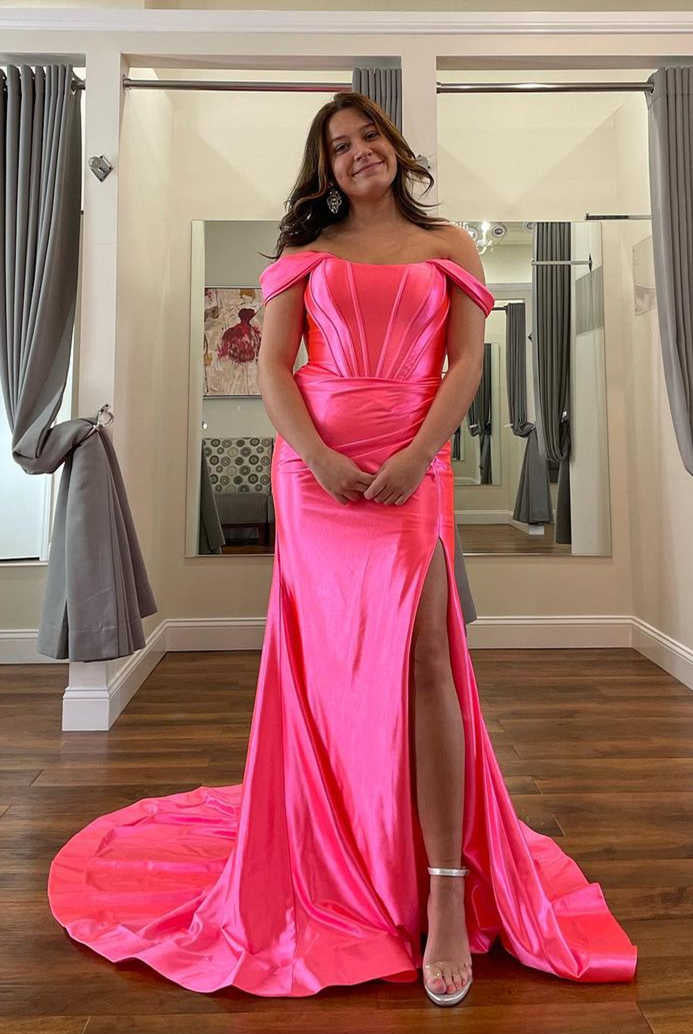 Off the Shoulder Royal Blue Prom Dress with Train