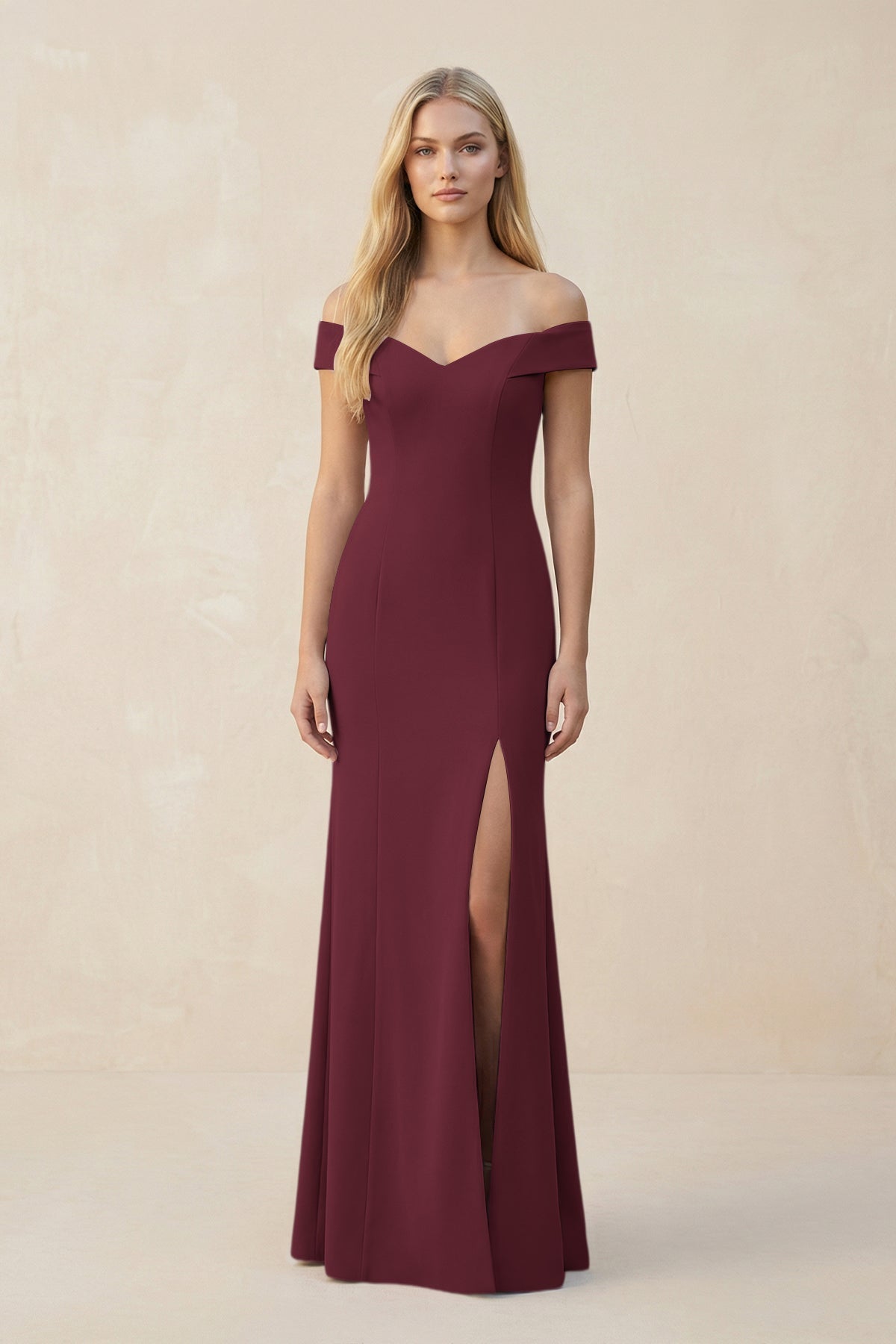magenta bridesmaid dress Off-the-Shoulder Sheath Matte Satin Bridesmaid Dress in Magenta