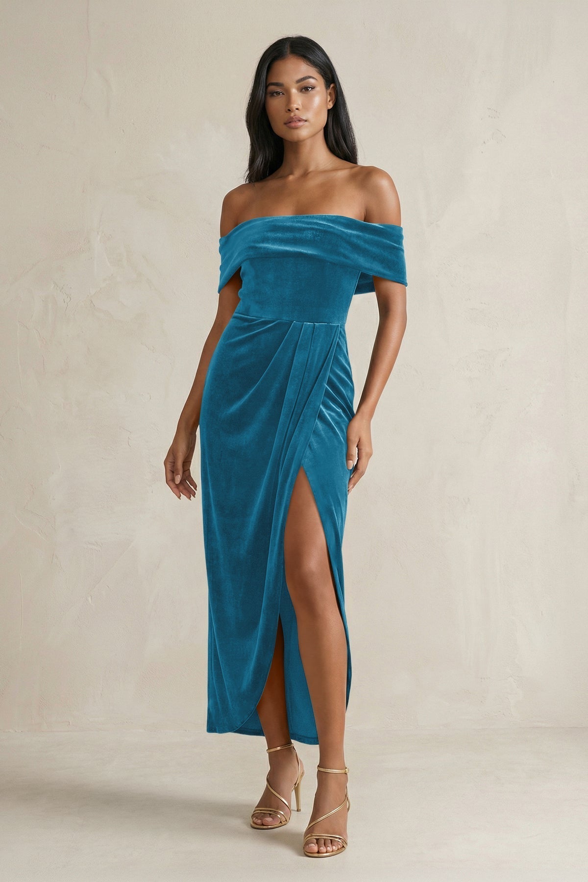 off the shoulder velvet bridesmaid dresses KissProm Off-the-Shoulder Sheath Midi Dress in Steel Blue, Steel Blue / 20 JACK WILLS BLUE WHITE DUPE Long sleeve creating a flattering SIZE:14