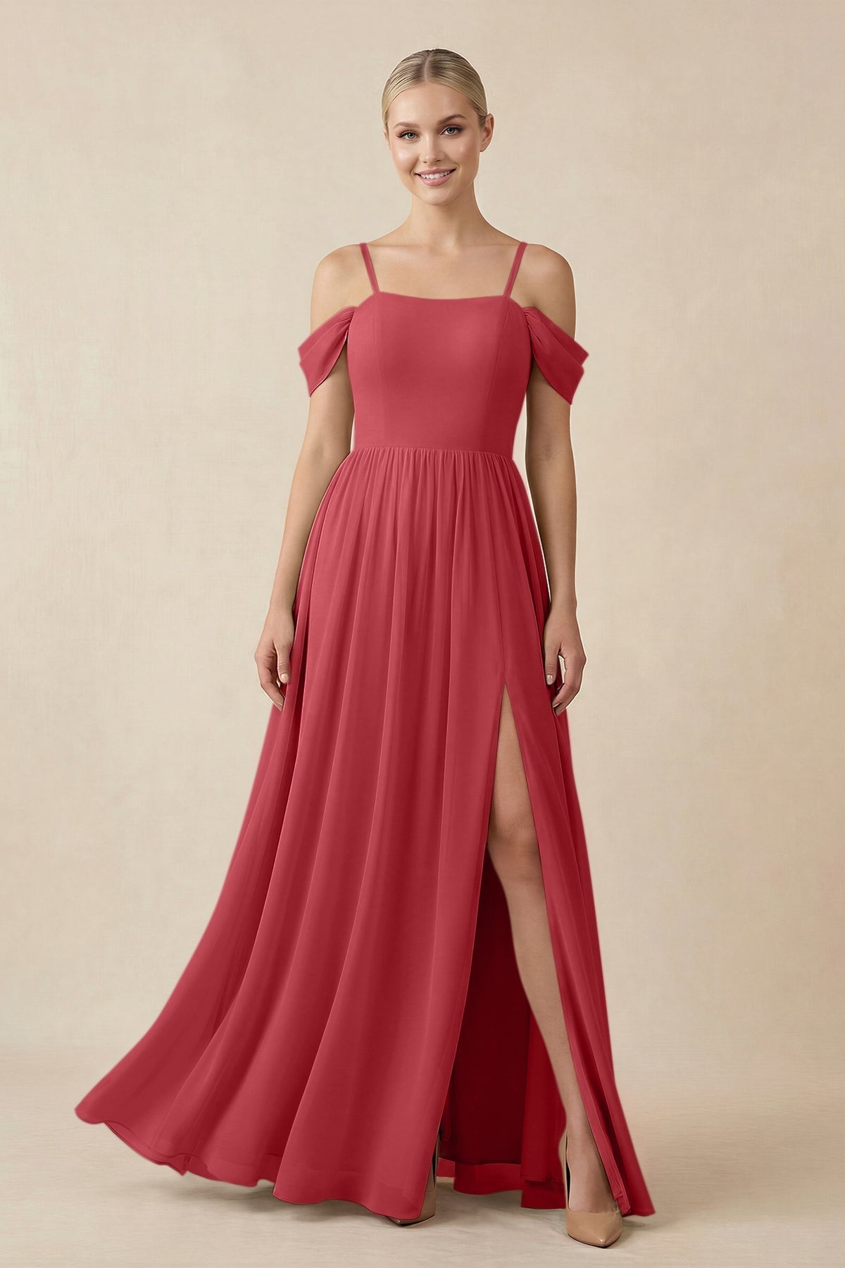 KissProm Off-the-Shoulder Sweetheart A-Line Chiffon Bridesmaid Dress in Merlot, Merlot / 24