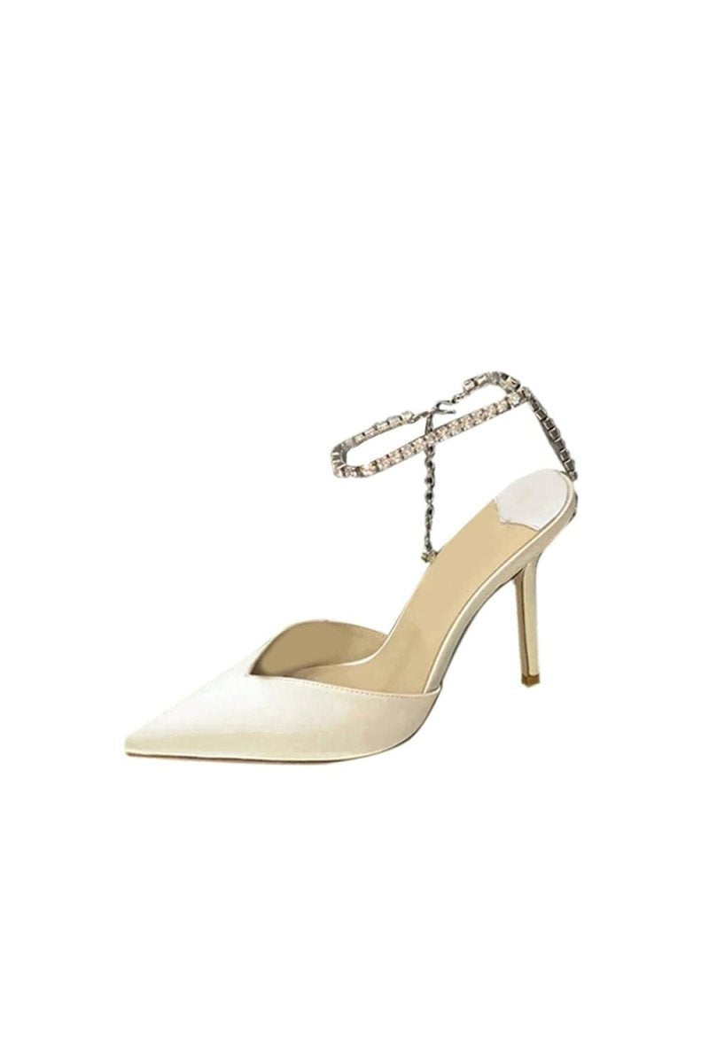 Off White Stiletto Ankle High Heel Sandals - KissProm