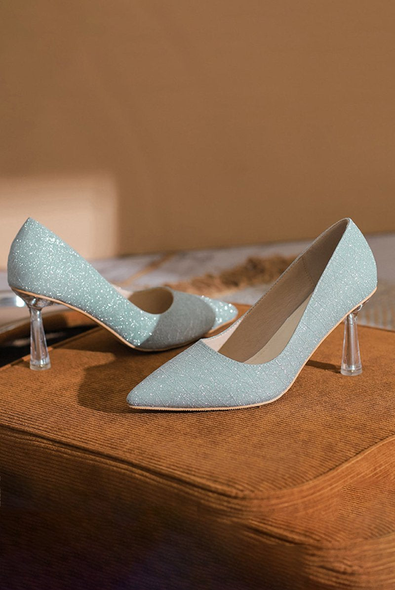 Office Shoes Microfiber Leather Close Toe Stiletto Heel With Sparkling Glitter - KissProm