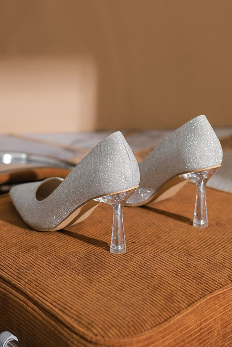 Office Shoes Microfiber Leather Close Toe Stiletto Heel With Sparkling Glitter - KissProm