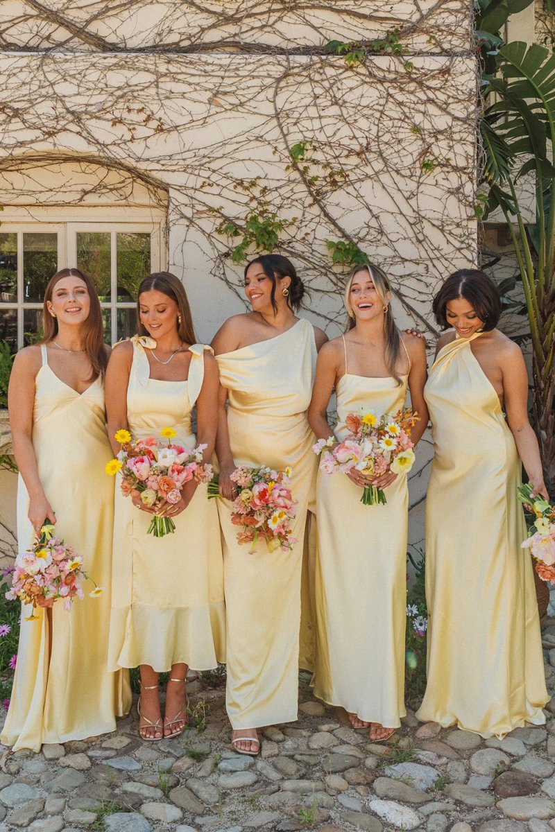 Olwia | Yellow - Spaghetti Straps Sheath Satin Lace Up Long Prom Dresses - KissProm