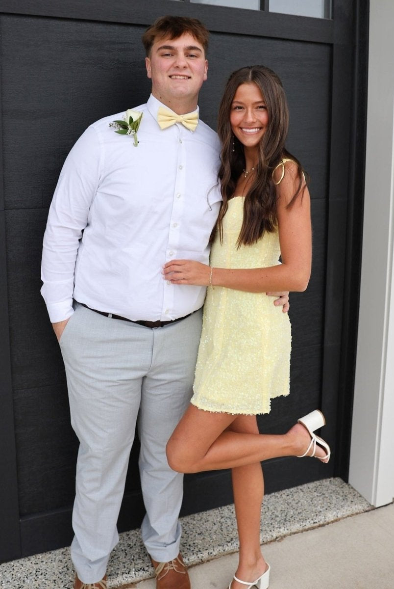 Omia | Yellow - Spaghetti Straps A Line Sequins Short Homecoming Dresses