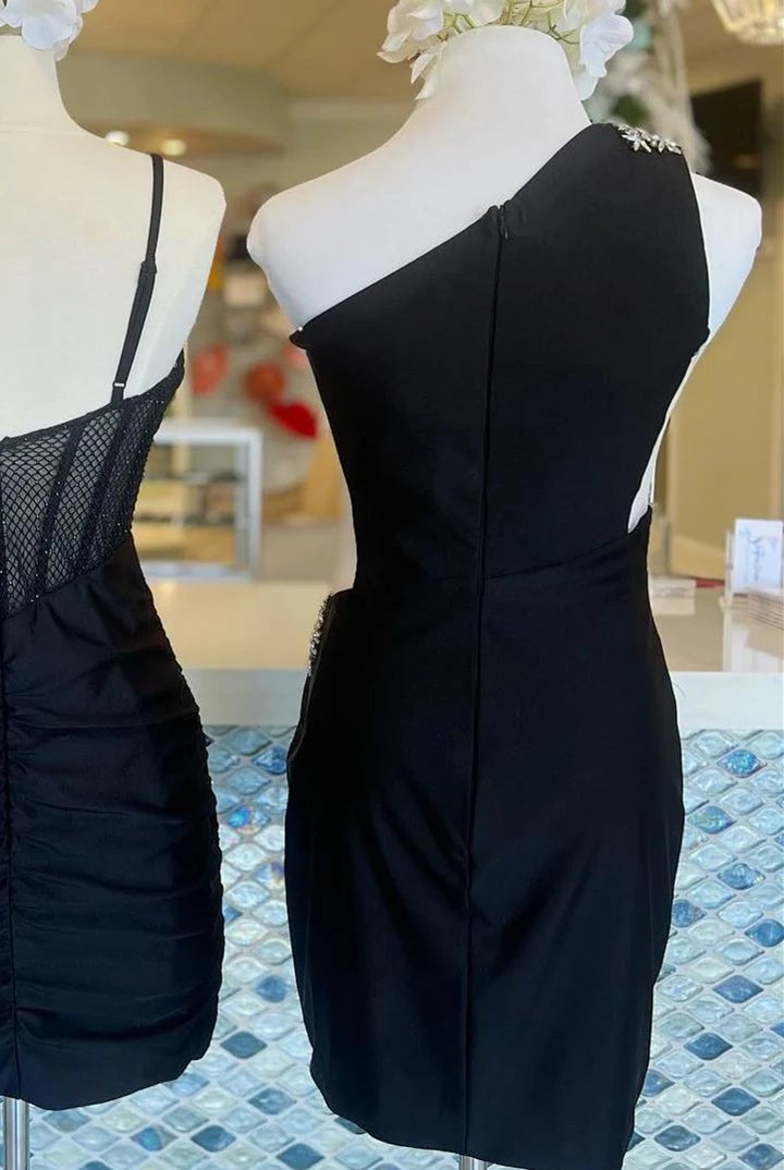 Chrissee |Sheath One Shoulder Pleated Satin Homecoming Dress