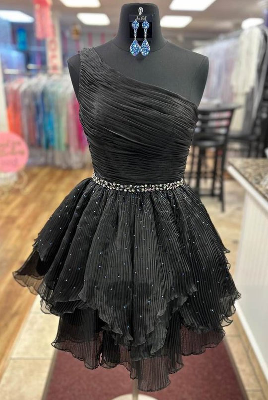 Seren | One - Shoulder Beaded Ruffle Homecoming Dress in Blue - KissProm