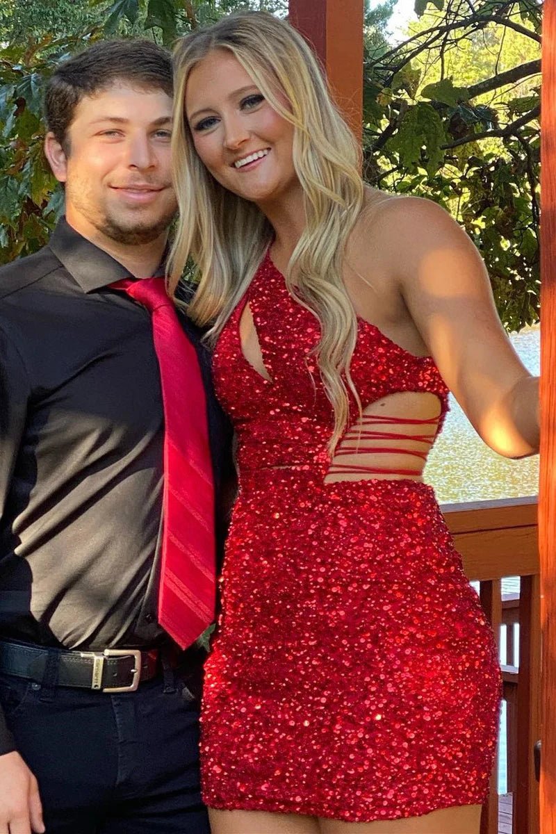 Frankie | One Shoulder Cutout Sequin Tight Homecoming Dress