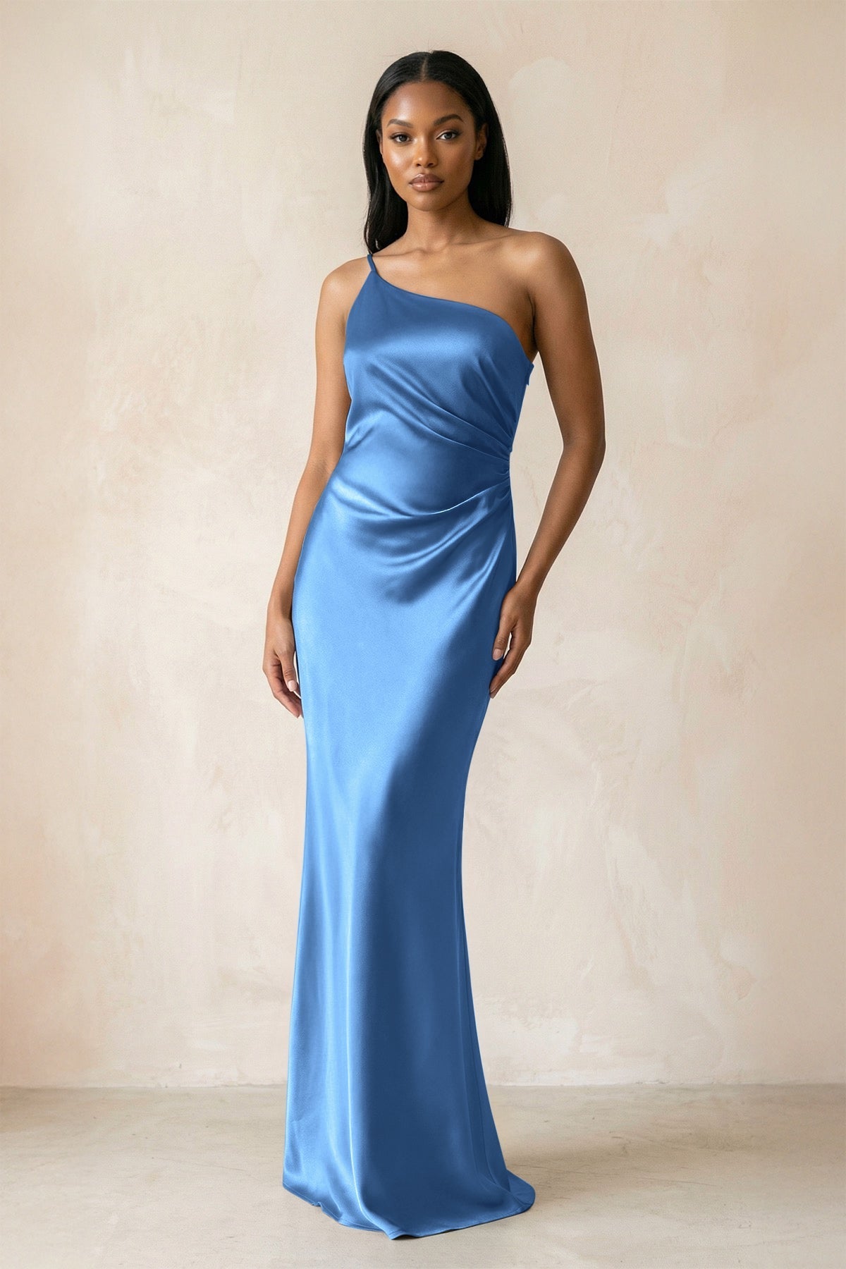 dusty blue ruched dress Madeline Ruched Halter Maxi Dress - Dusty Blue