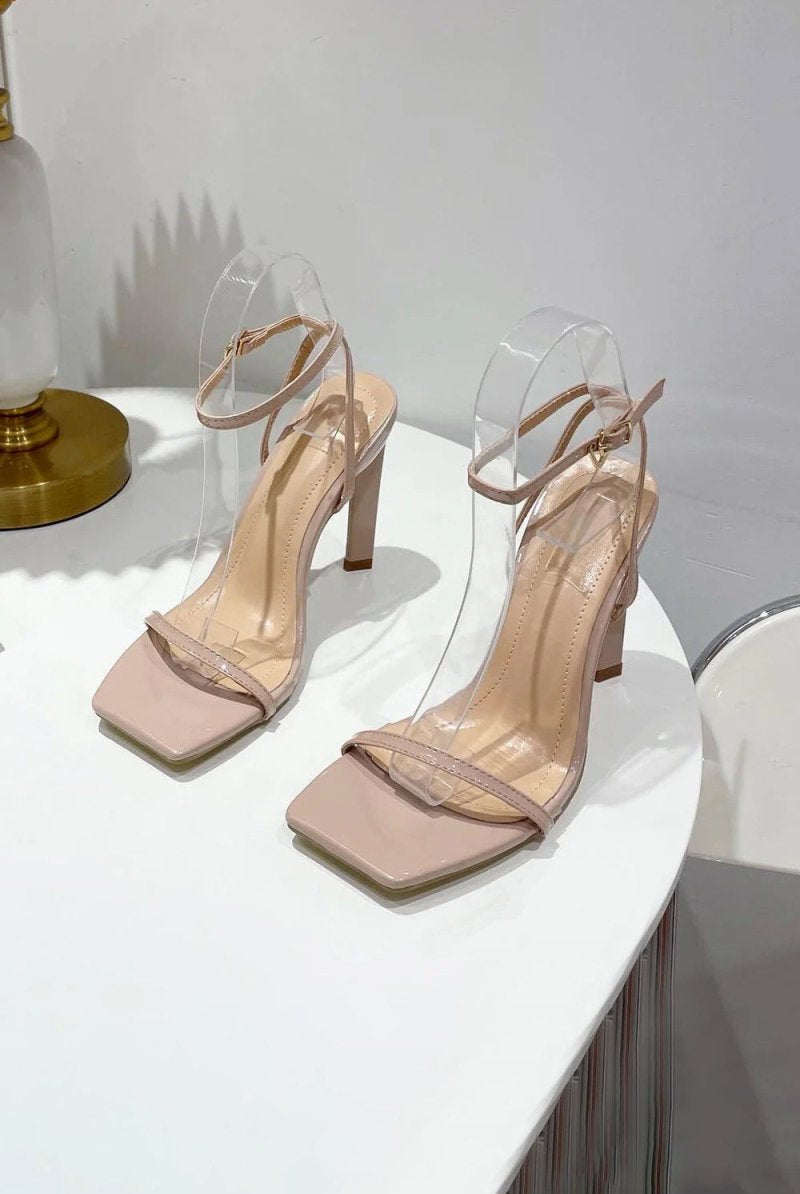 One Word Square Head Thick High Heels - KissProm
