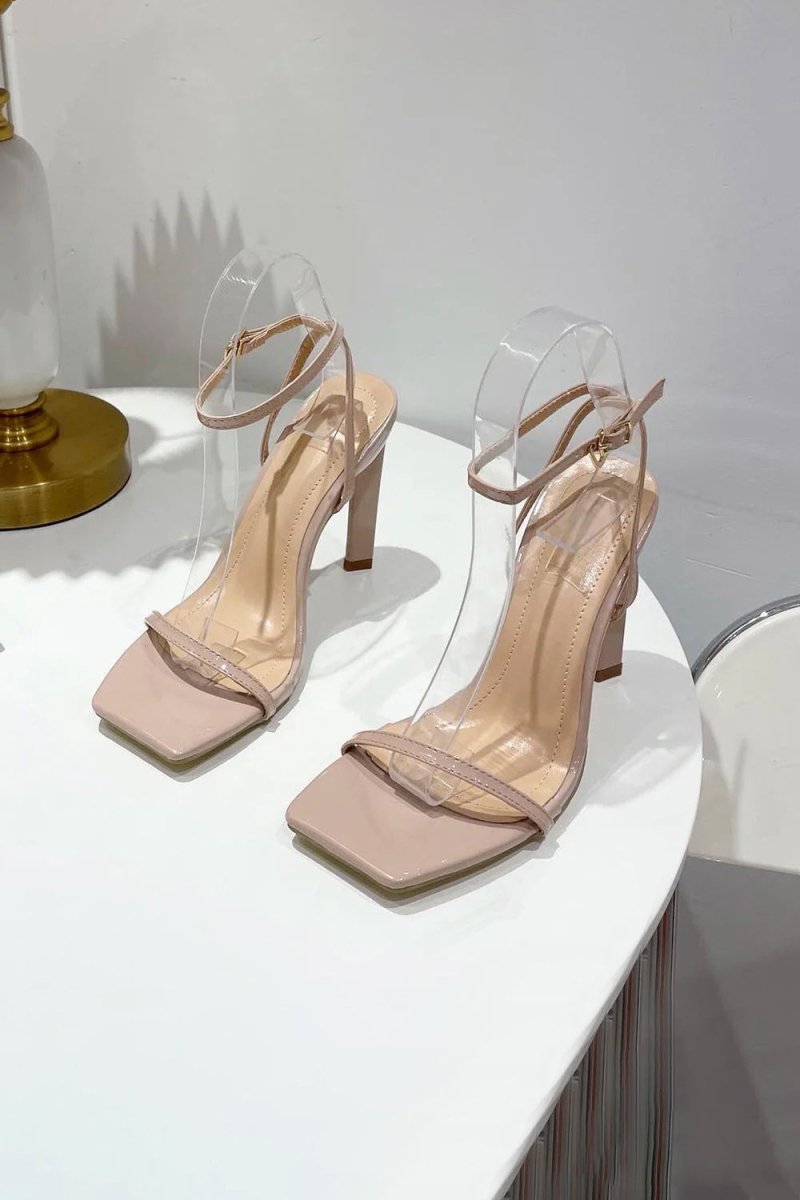 One Word Square Head Thick High Heels - KissProm