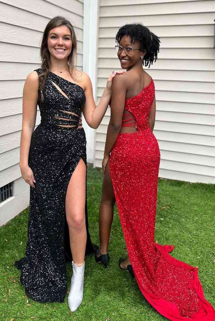 Saoirse | Lilac One Shoulder Cut-Out Mermaid Sequins Slit Long Prom Dress